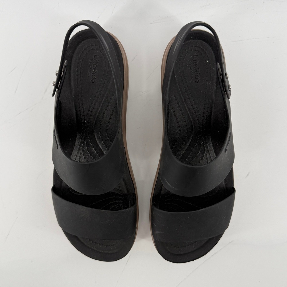 Crocs Brooklyn Low Wedge Sandal Black/Mushroom Women 8 Strappy Comfy Platform - Picture 4 of 11